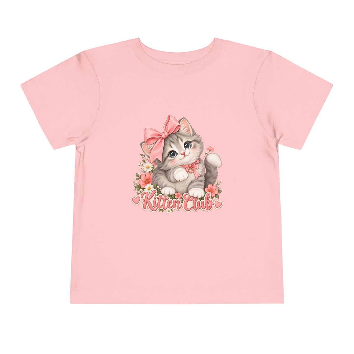 Toddler Tee — "Kitten Club" Cute Floral Bow Cat Shirt