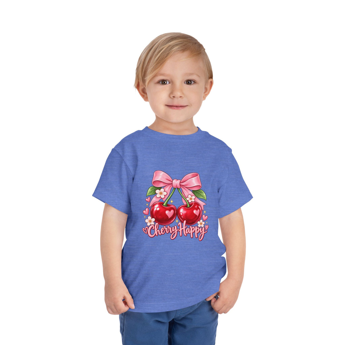 Toddler Cherry Happy Tee — Cute Pink Bow Cherries Kids Shirt