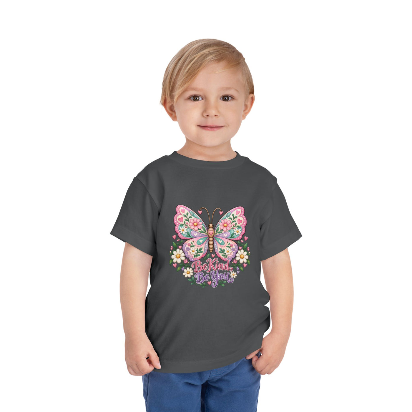 Toddler Tee — Pink Butterfly “Be Kind Be You” Floral Graphic