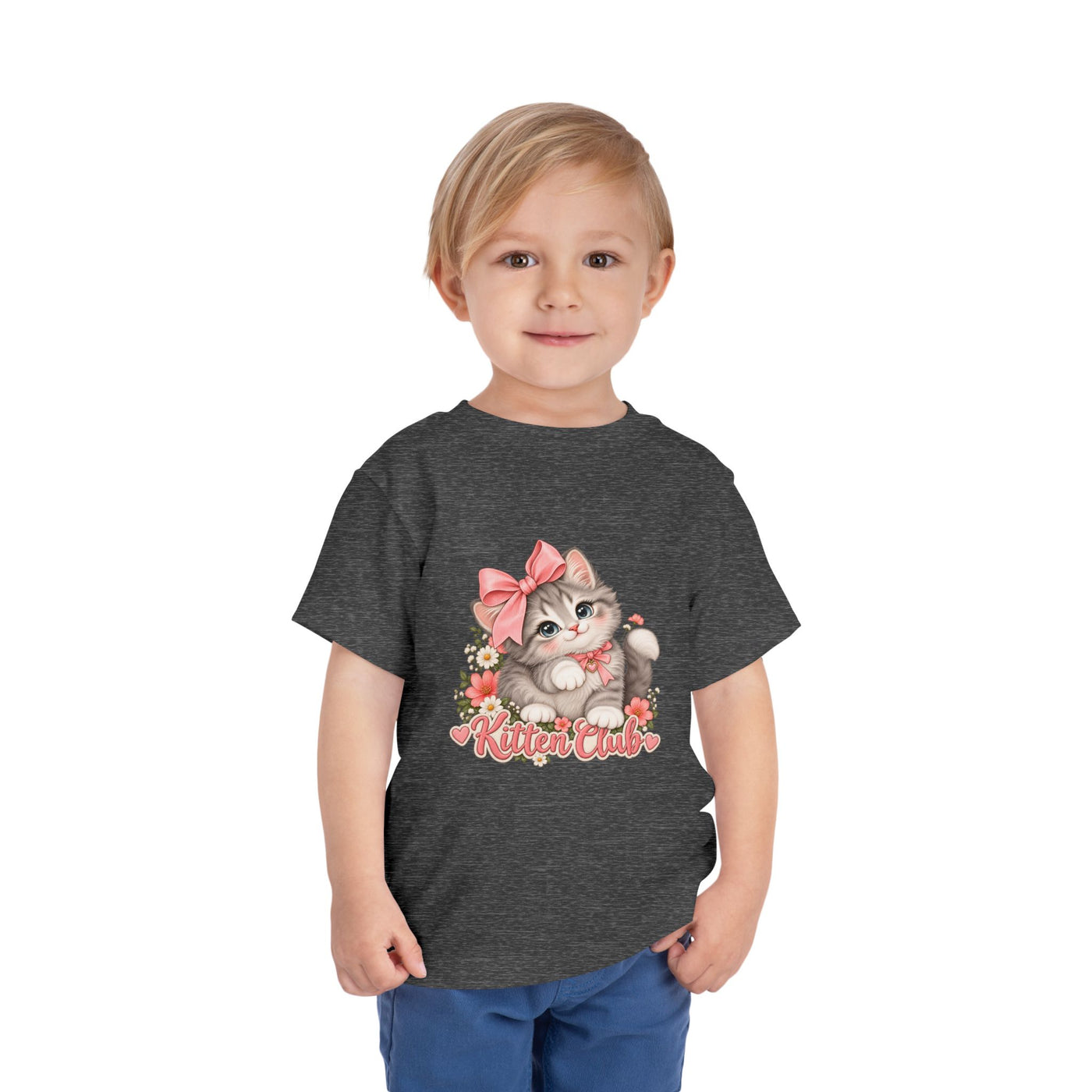 Toddler Tee — "Kitten Club" Cute Floral Bow Cat Shirt