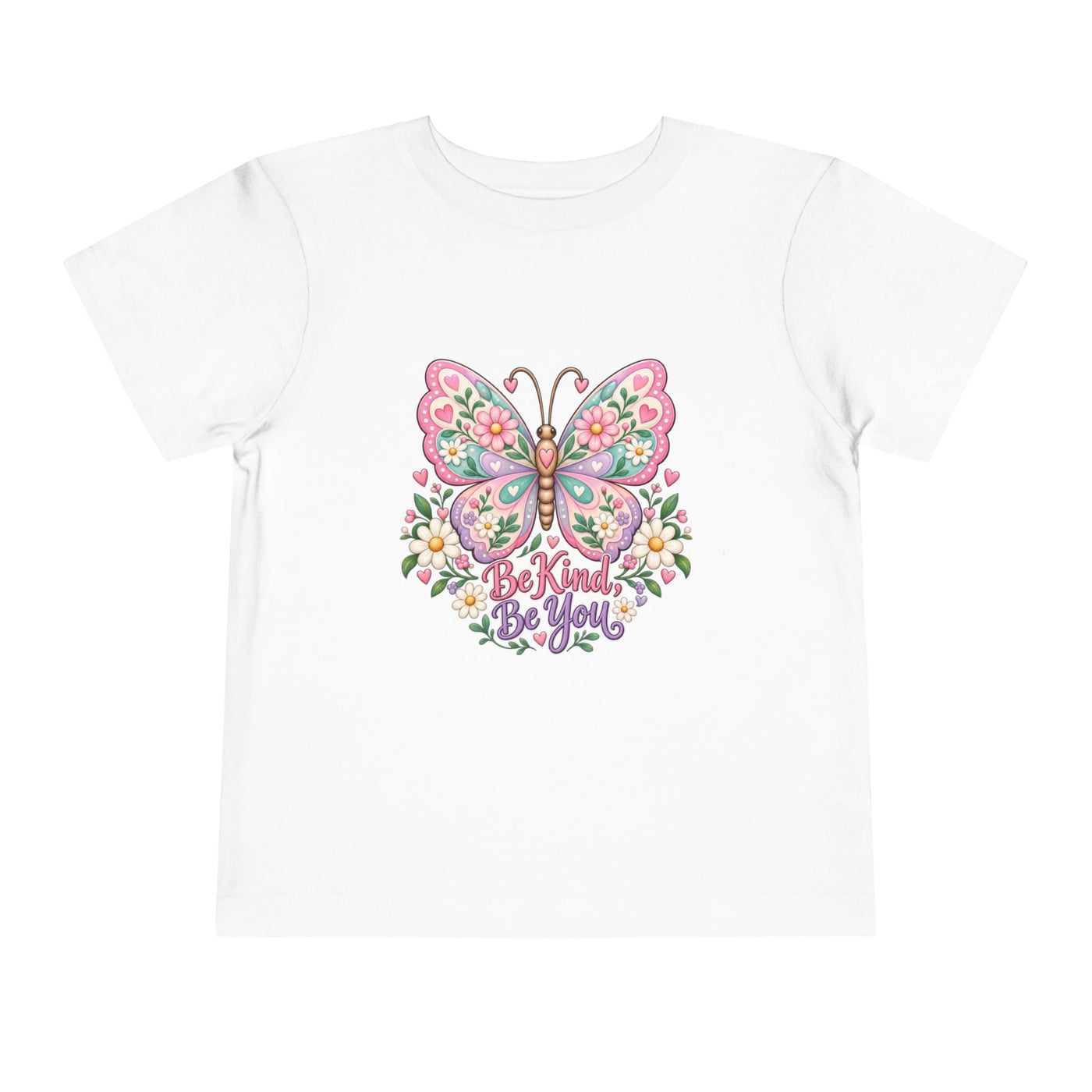 Toddler Tee — Pink Butterfly “Be Kind Be You” Floral Graphic