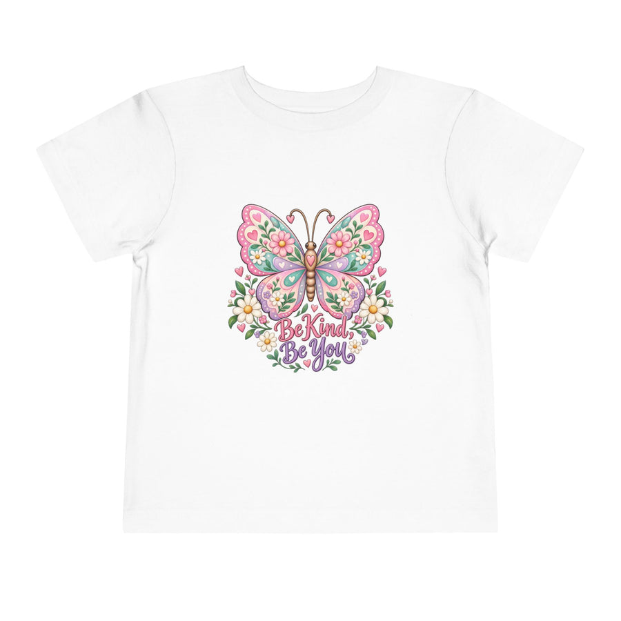 Toddler Tee — Pink Butterfly “Be Kind Be You” Floral Graphic