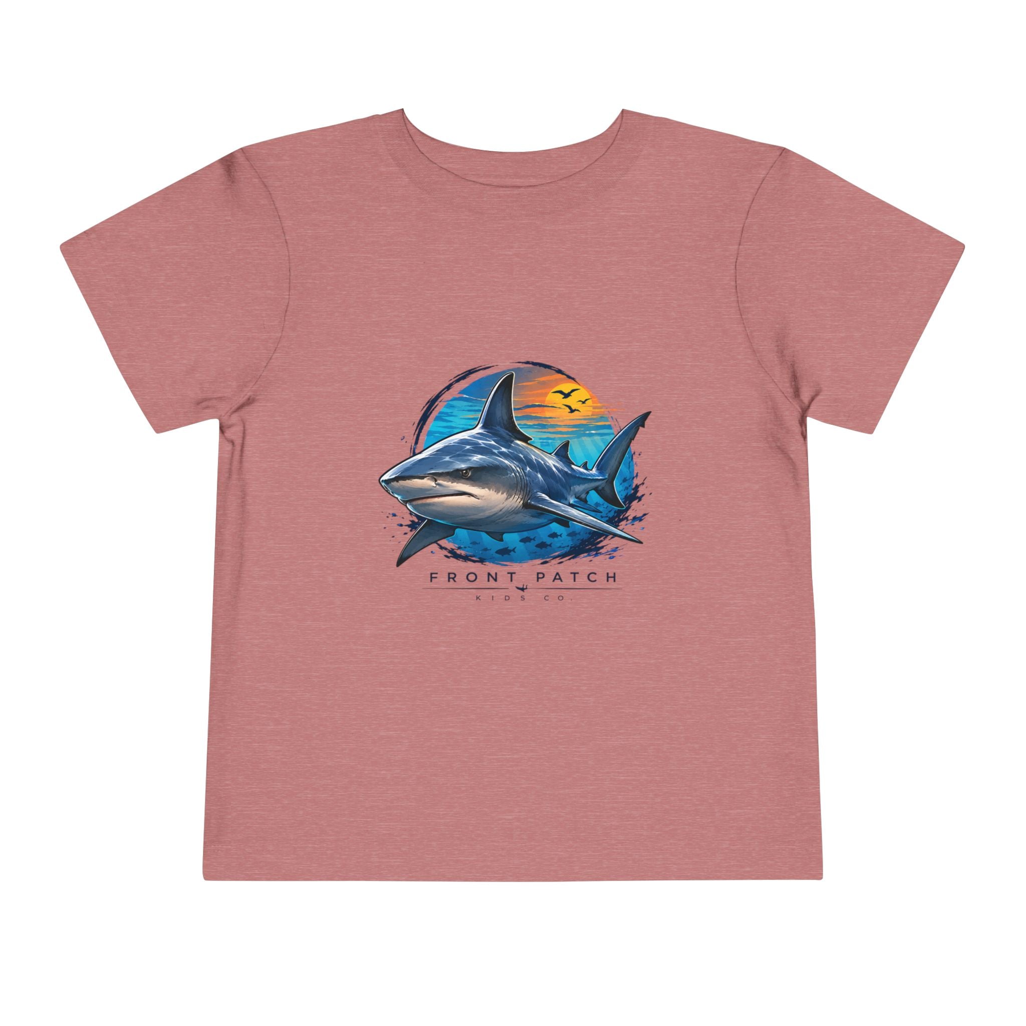 Toddler Tee — 'Front Patch' Surf Shark Graphic Sunset Kids Shirt