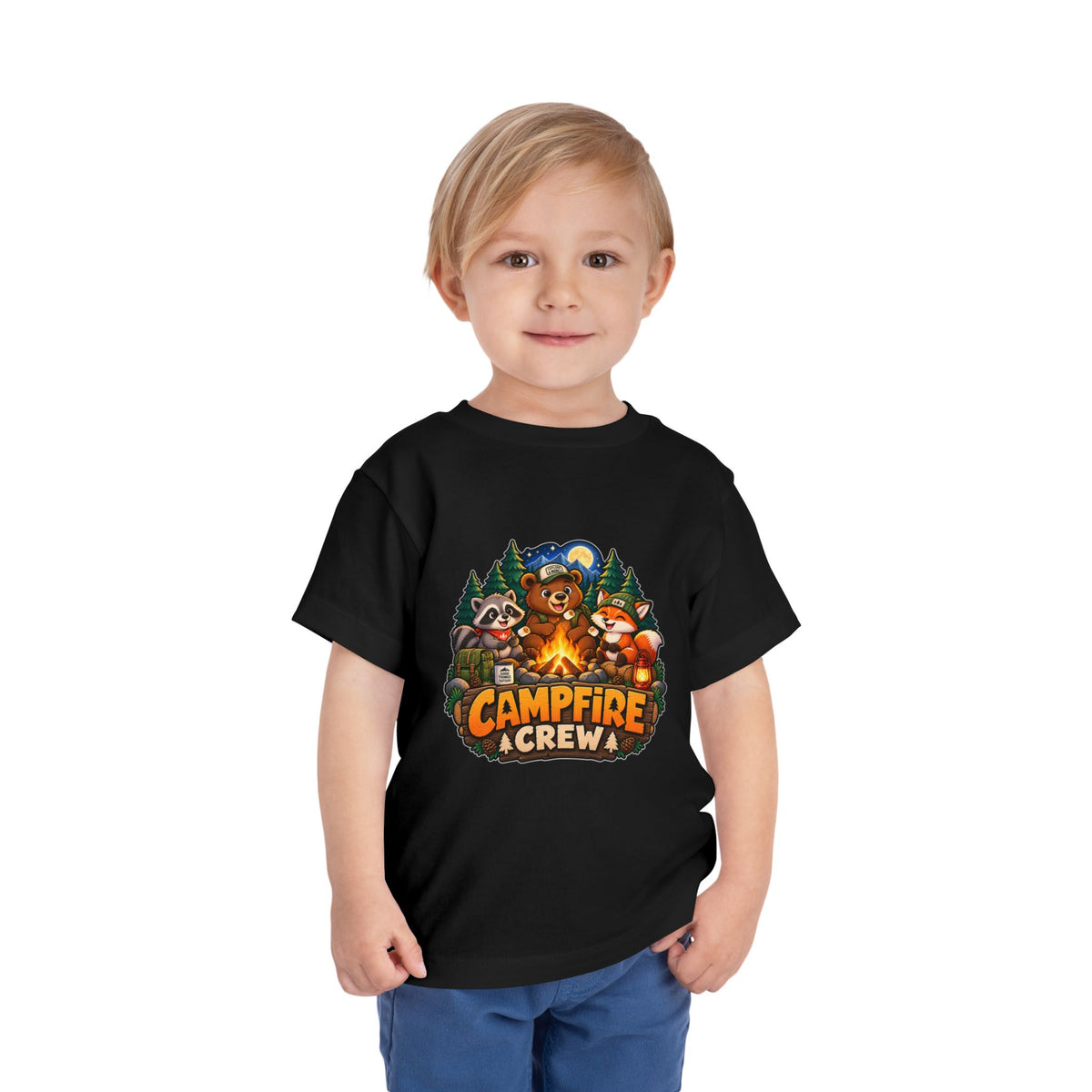 Toddler Tee — "Campfire Crew" Cute Woodland Animals Camping Shirt