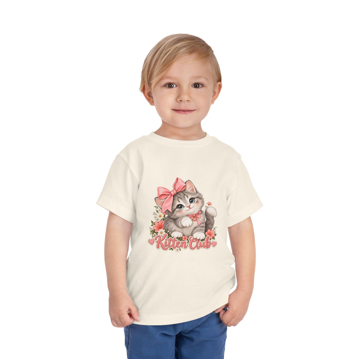 Toddler Tee — "Kitten Club" Cute Floral Bow Cat Shirt