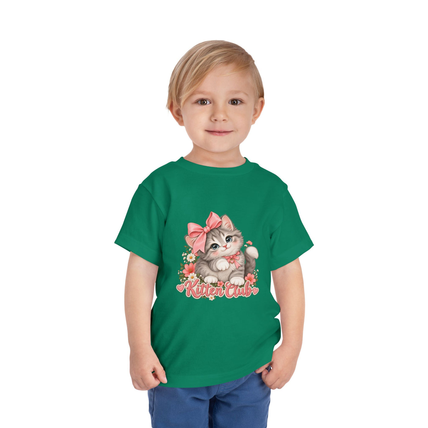 Toddler Tee — "Kitten Club" Cute Floral Bow Cat Shirt