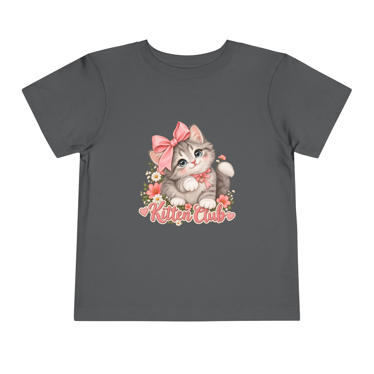 Toddler Tee — "Kitten Club" Cute Floral Bow Cat Shirt