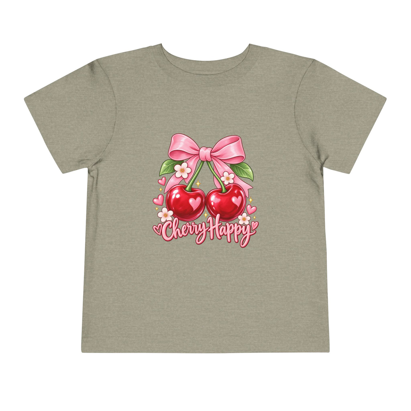 Toddler Cherry Happy Tee — Cute Pink Bow Cherries Kids Shirt