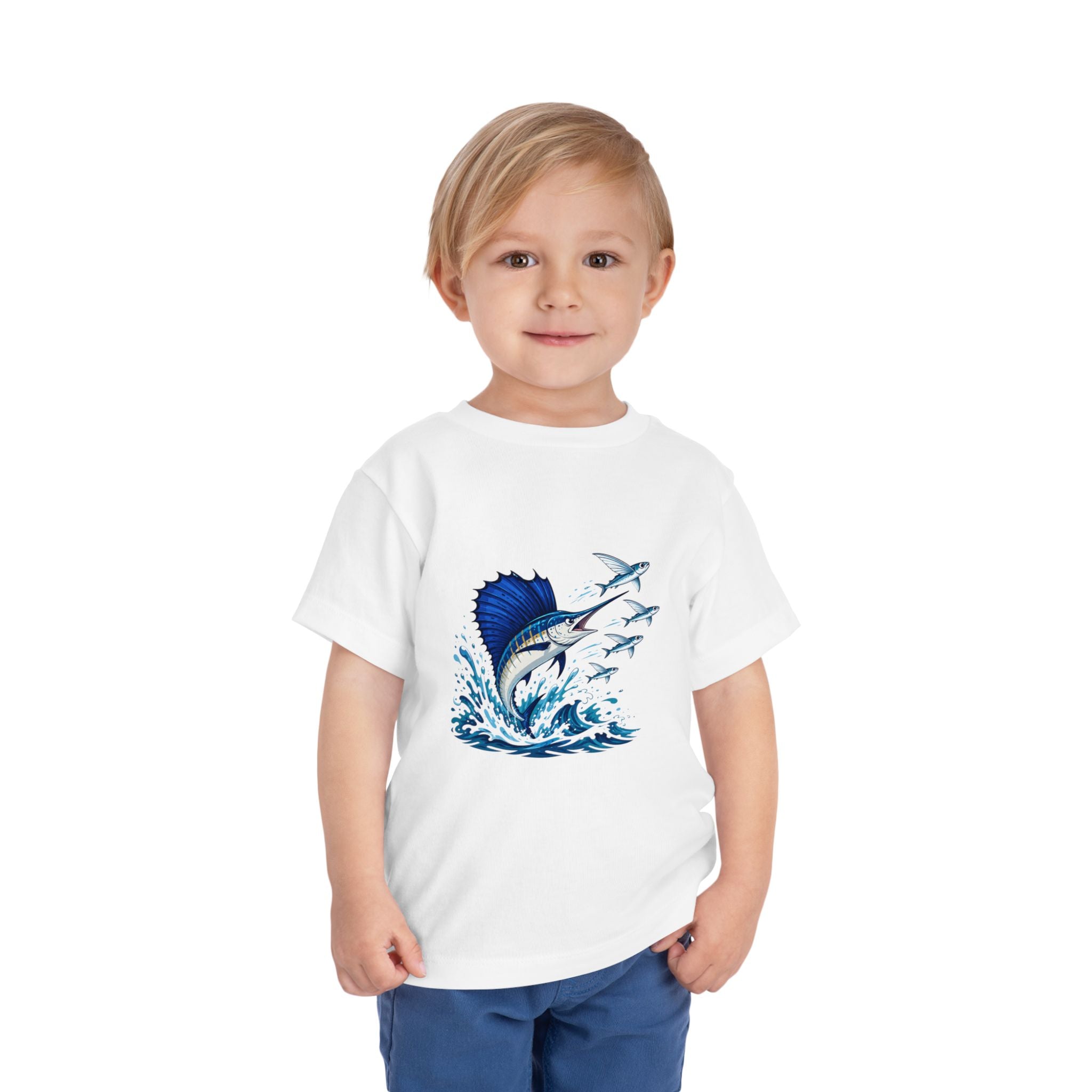 Toddler Tee — Blue Sailfish & Flying Fish Ocean Graphic