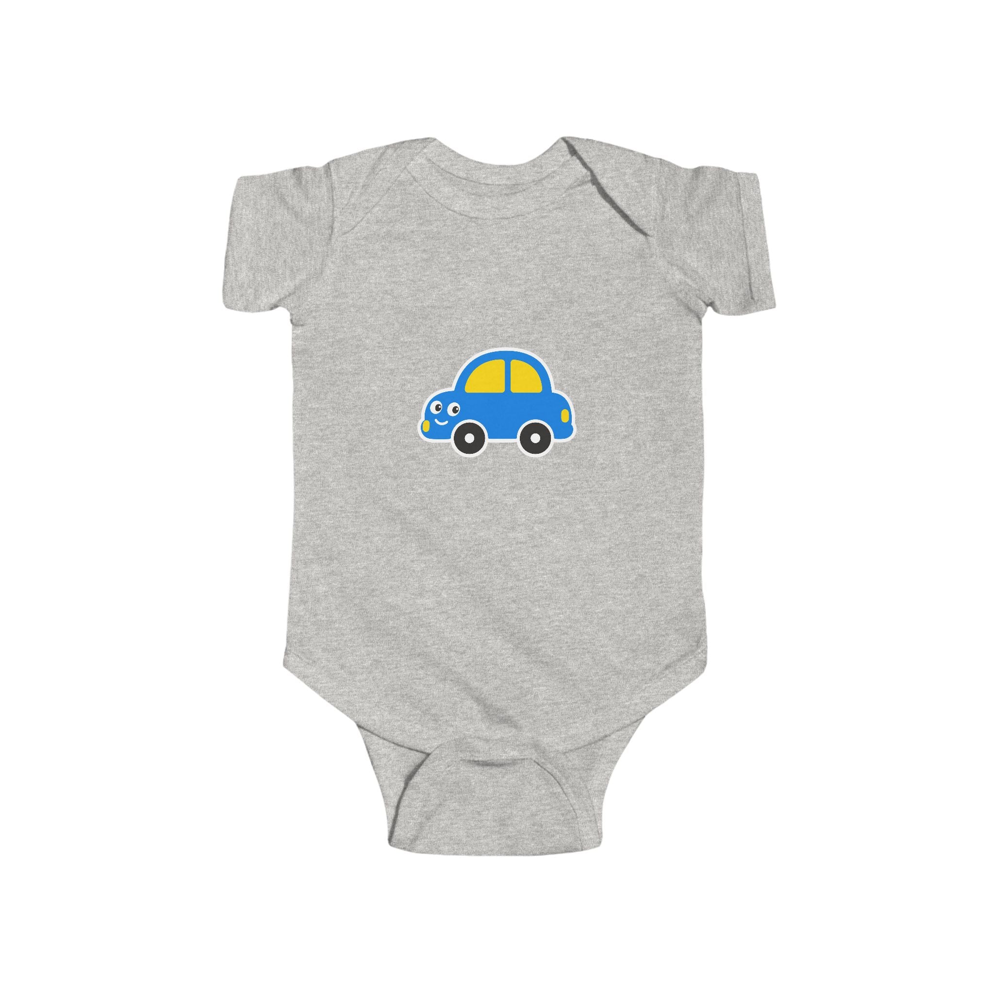 Baby Car Bodysuit – Cute Blue & Yellow Car Infant Onesie