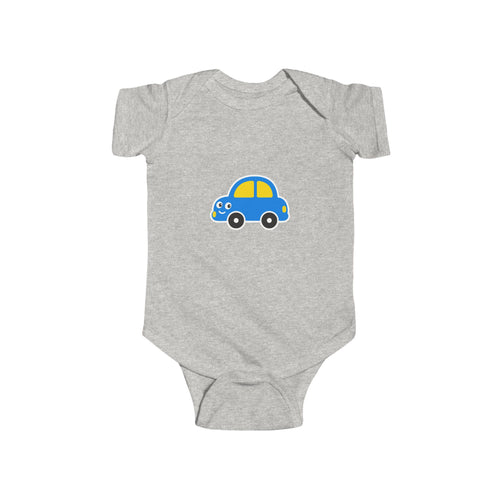 Baby Car Bodysuit – Cute Blue & Yellow Car Infant Onesie