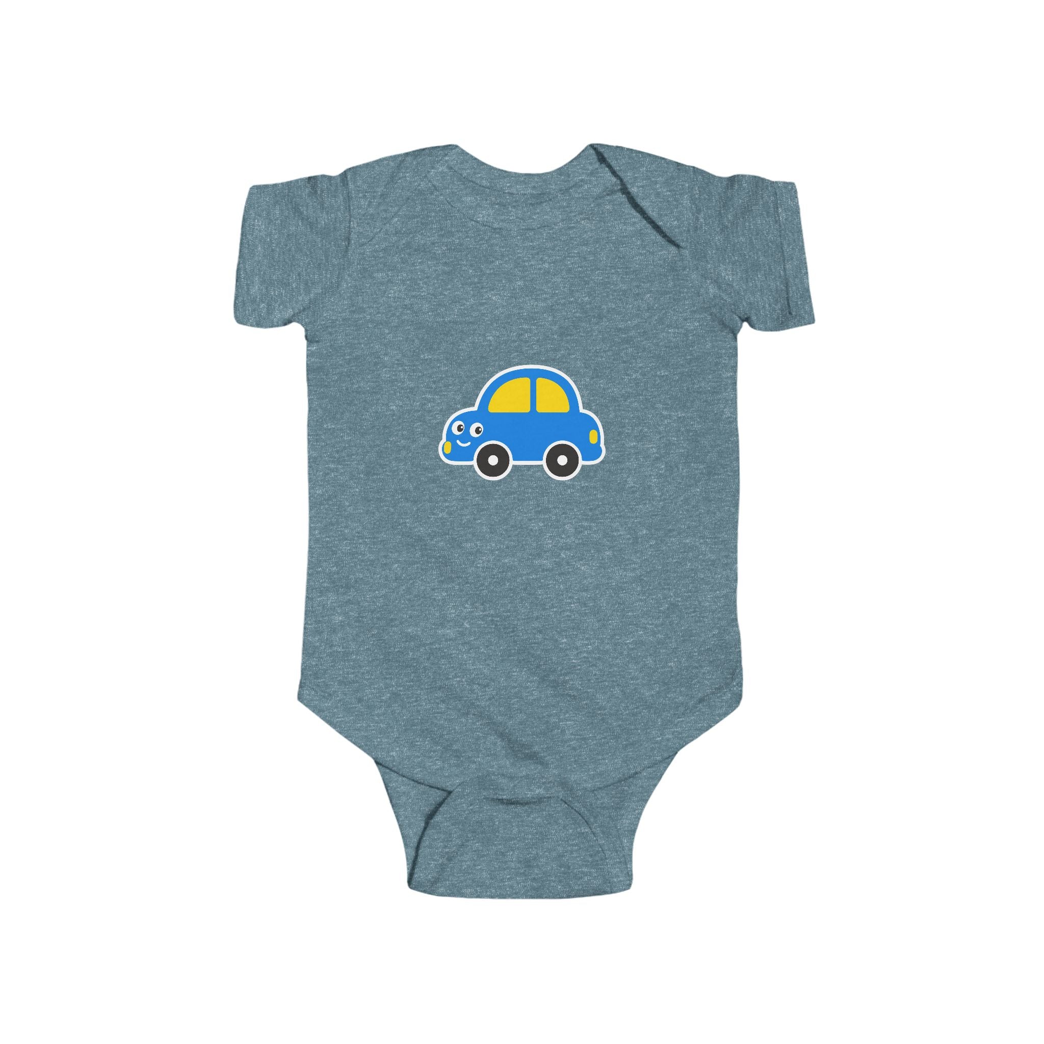 Baby Car Bodysuit – Cute Blue & Yellow Car Infant Onesie