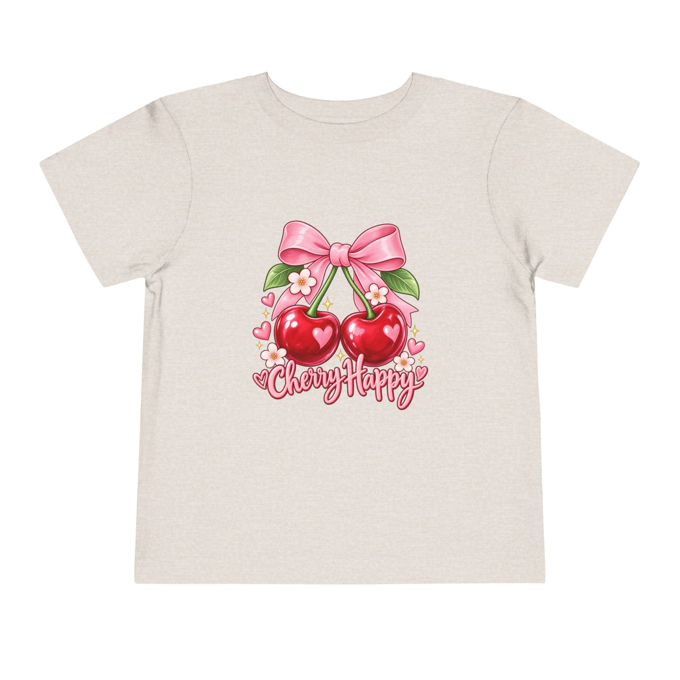 Toddler Cherry Happy Tee — Cute Pink Bow Cherries Kids Shirt
