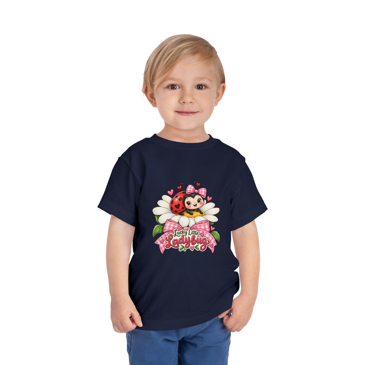 Cute Ladybug Toddler Tee — "Lucky Little Ladybug" Floral Graphic