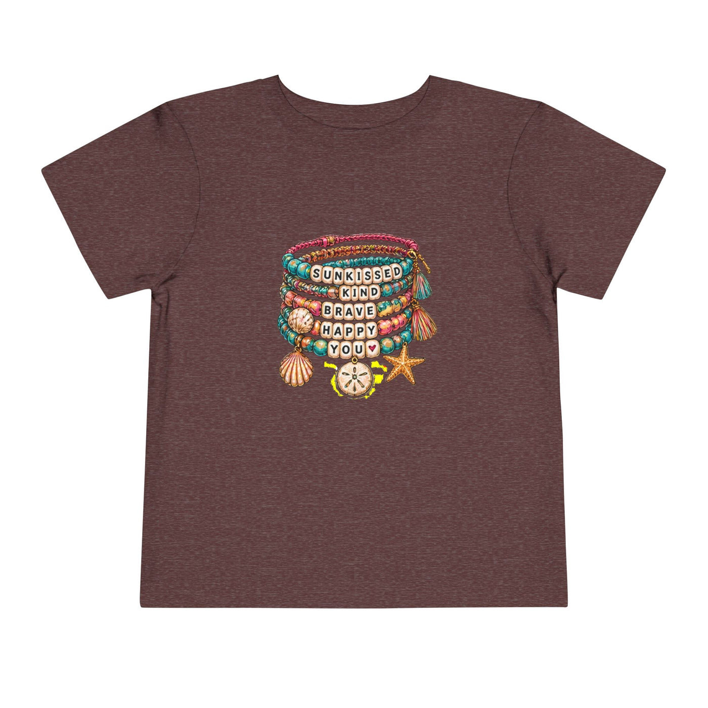 Toddler Tee — 'Sunkissed, Kind, Brave, Happy' Seashell Bracelet Graphic