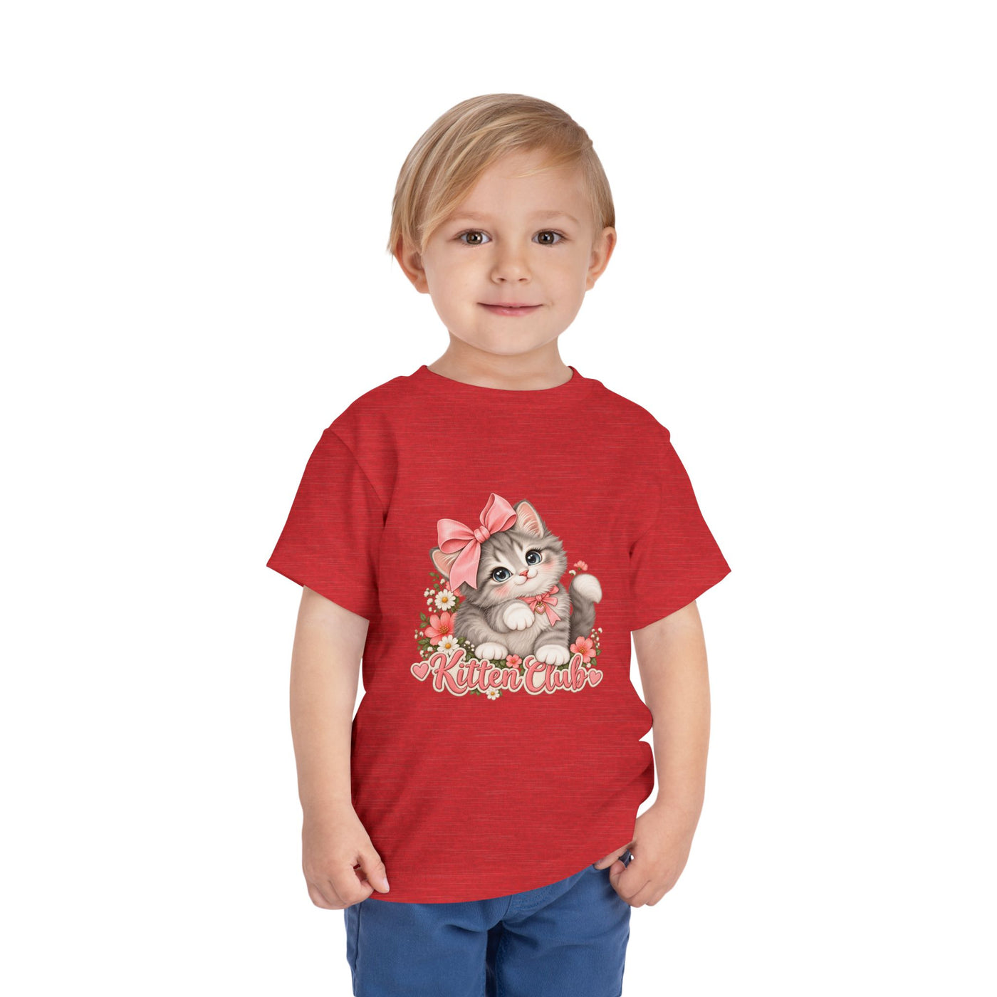 Toddler Tee — "Kitten Club" Cute Floral Bow Cat Shirt