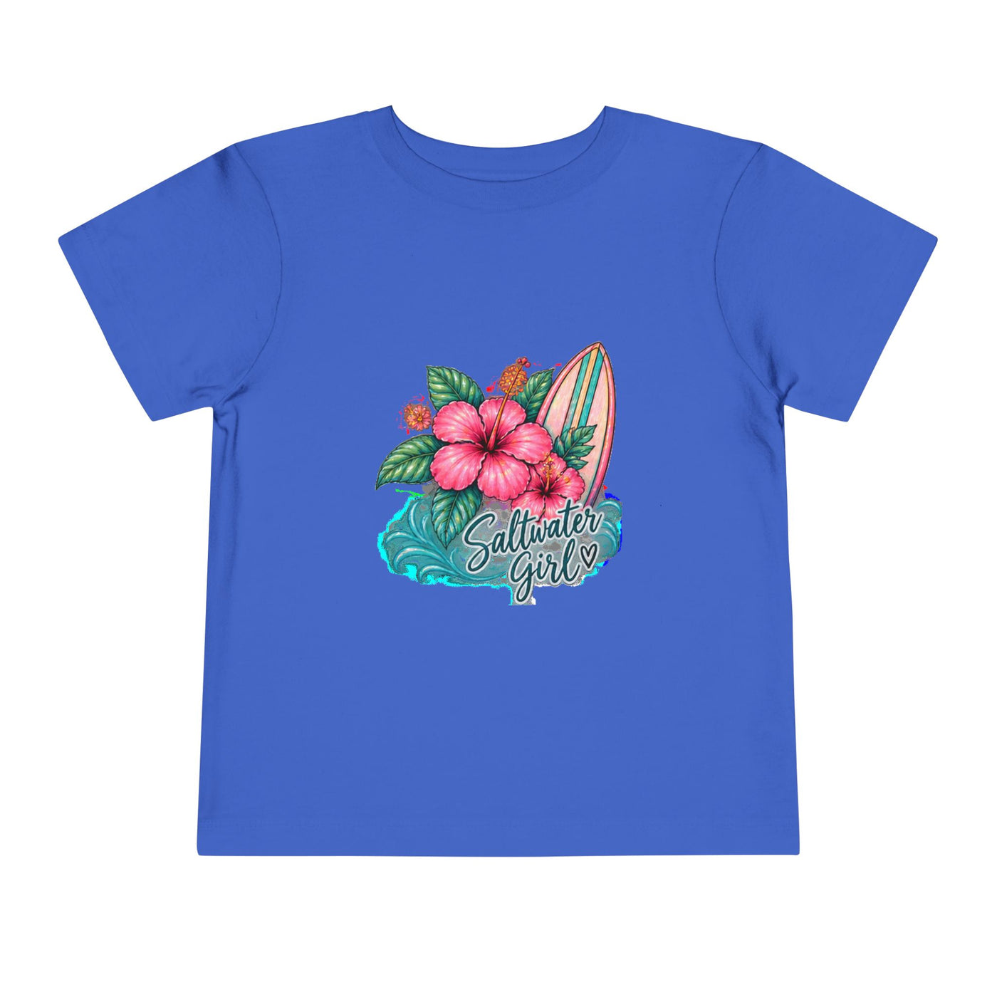 Toddler Tee — "Saltwater Girl" Surf & Hibiscus Beach Graphic