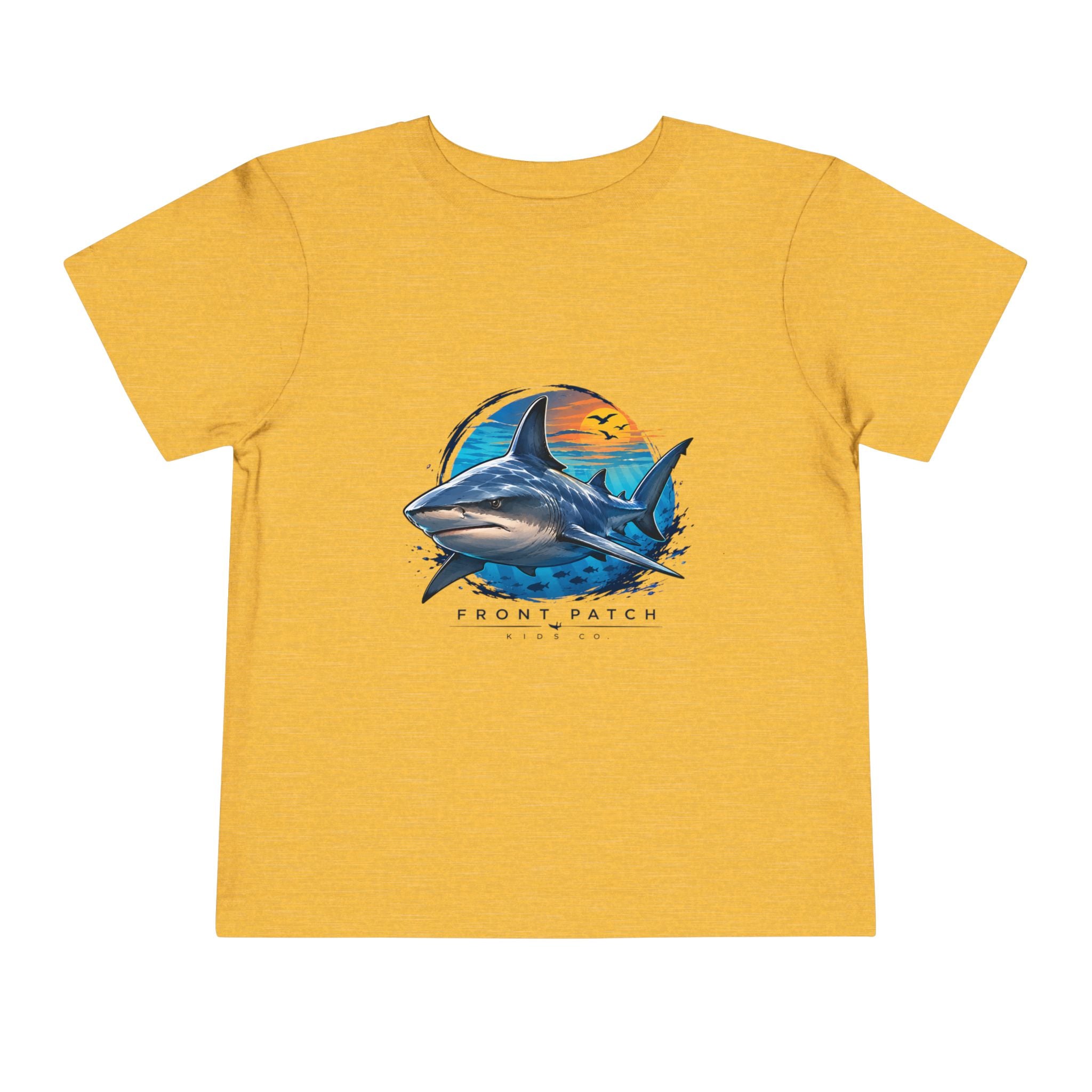 Toddler Tee — 'Front Patch' Surf Shark Graphic Sunset Kids Shirt