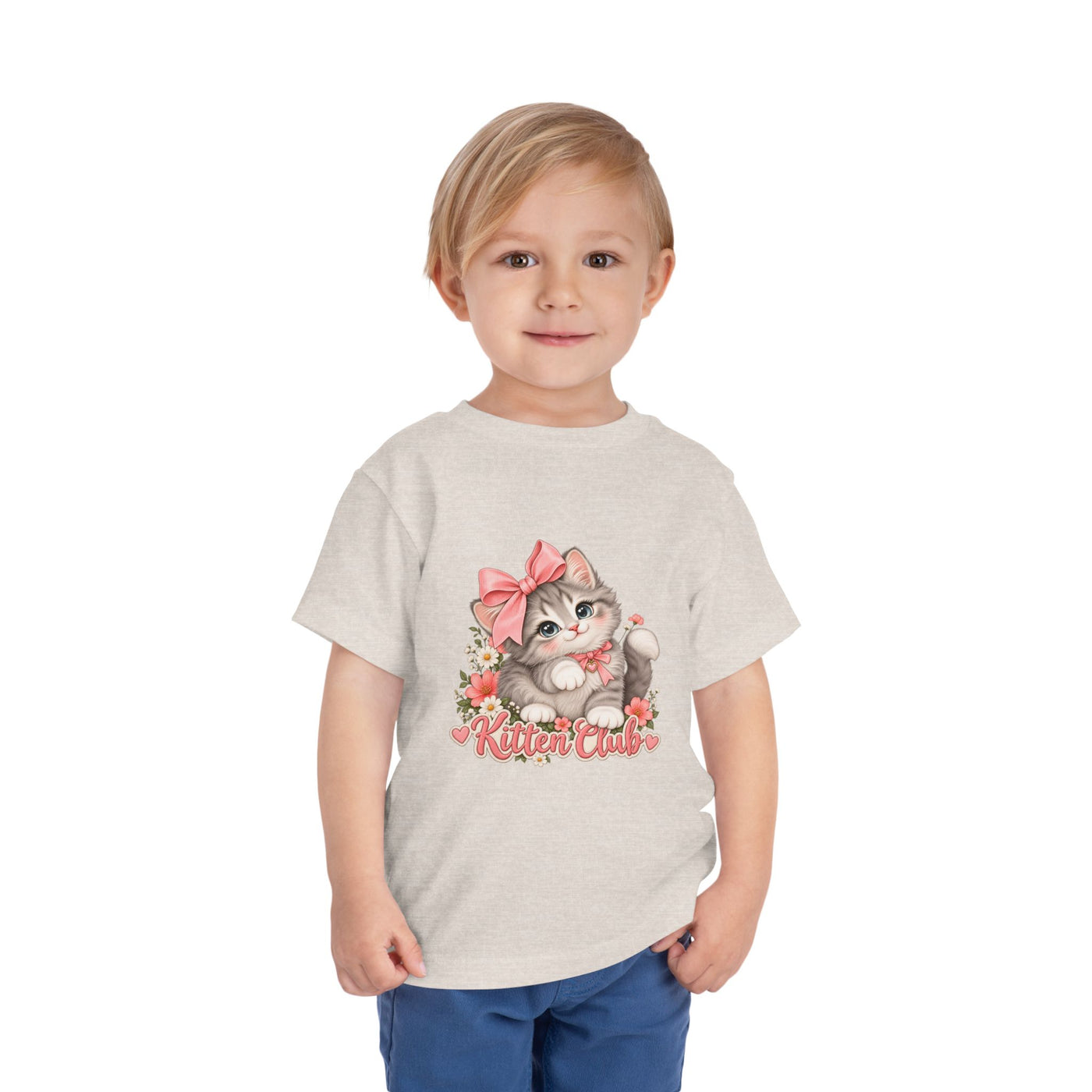 Toddler Tee — "Kitten Club" Cute Floral Bow Cat Shirt