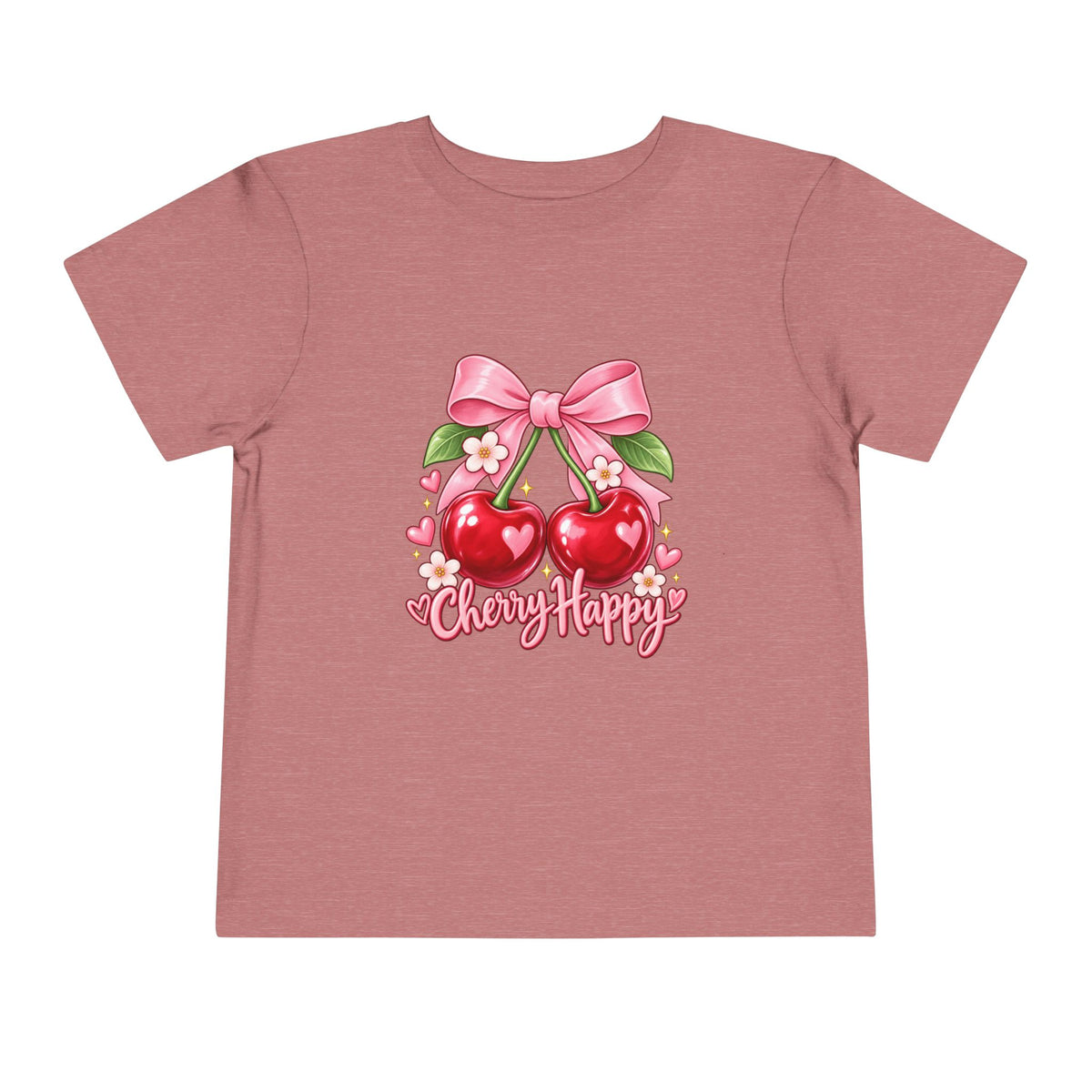 Toddler Cherry Happy Tee — Cute Pink Bow Cherries Kids Shirt