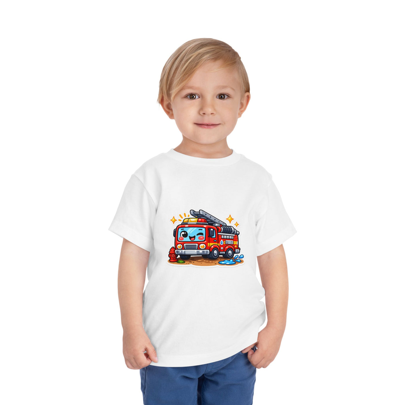 Toddler Tee — Cute Cartoon Fire Truck Graphic Shirt for Kids