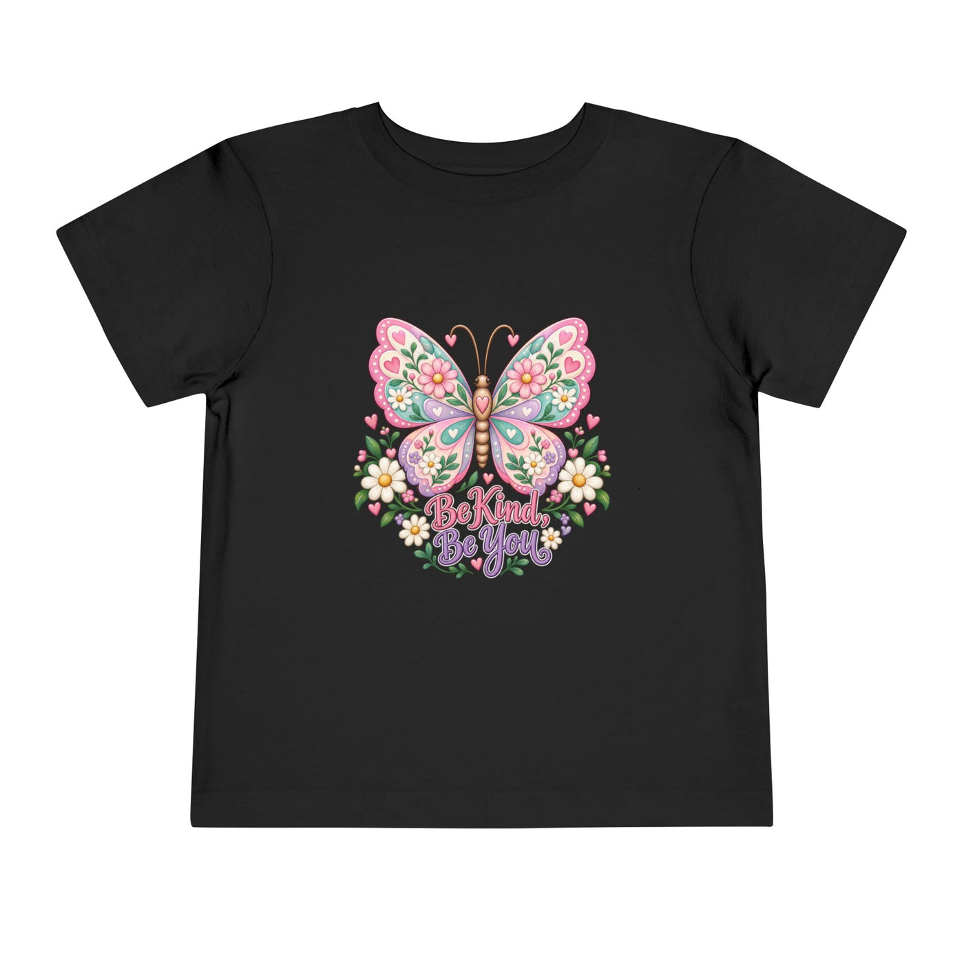 Toddler Tee — Pink Butterfly “Be Kind Be You” Floral Graphic