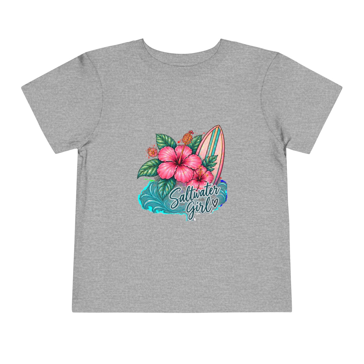 Toddler Tee — "Saltwater Girl" Surf & Hibiscus Beach Graphic