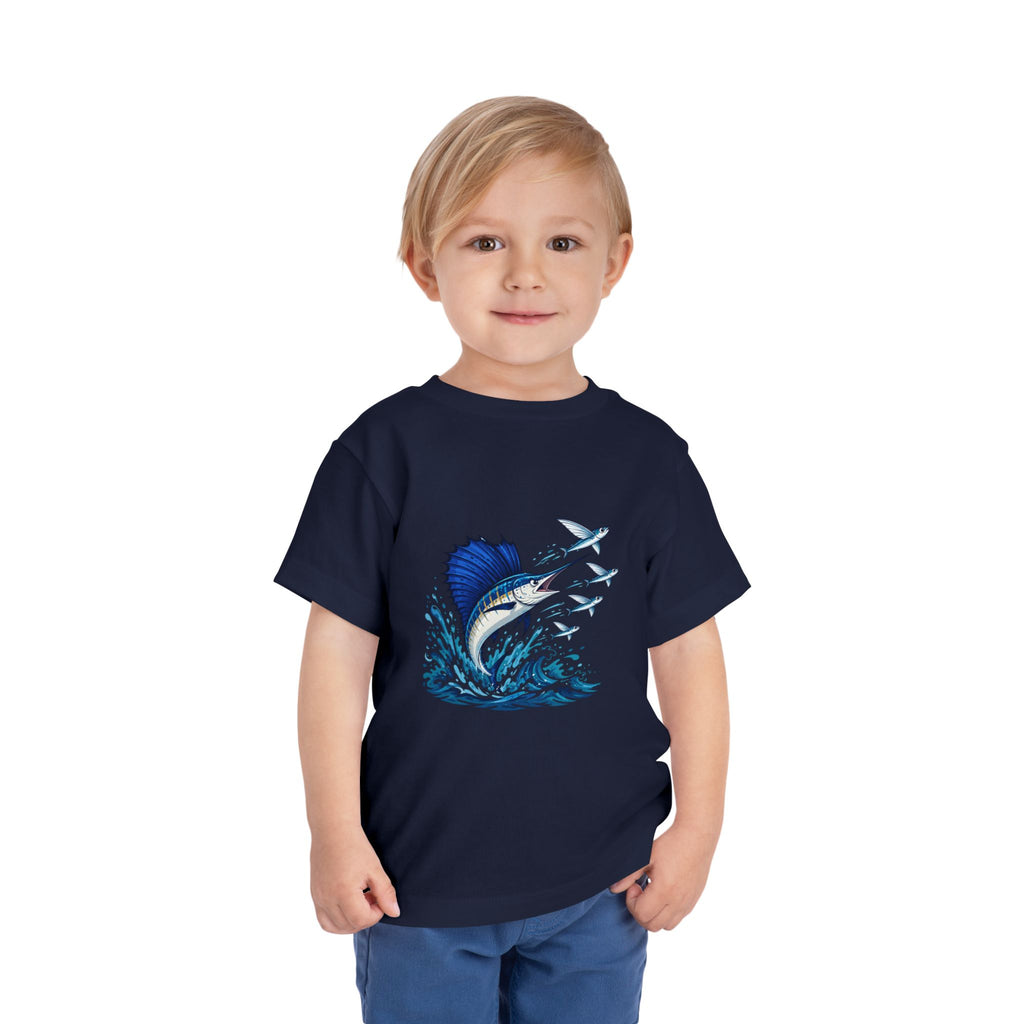 Toddler Tee — Blue Sailfish & Flying Fish Ocean Graphic