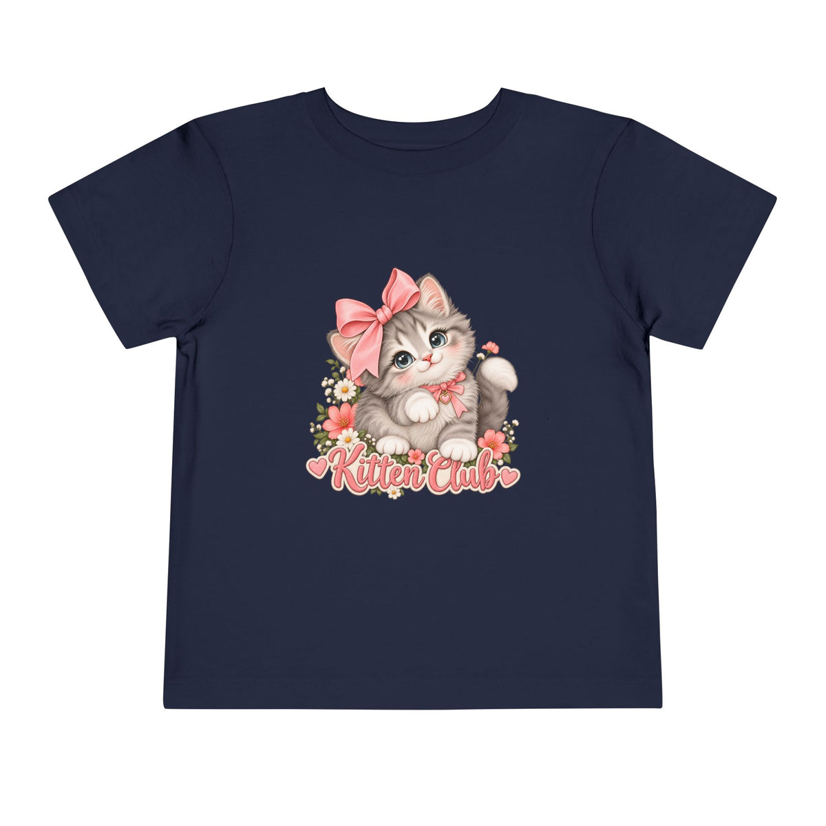 Toddler Tee — "Kitten Club" Cute Floral Bow Cat Shirt