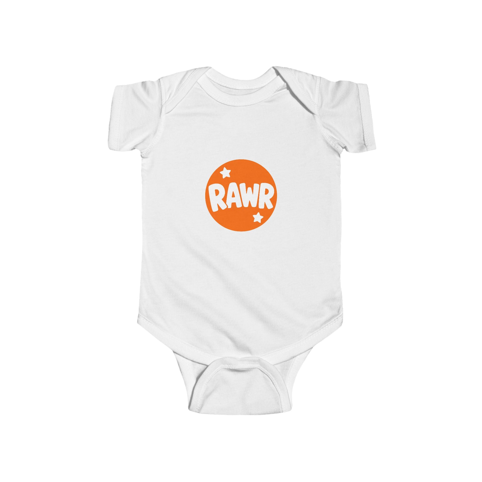 Infant Bodysuit — "RAWR" Orange Circle Baby Onesie, Cute Dinosaur/Nursery Gift