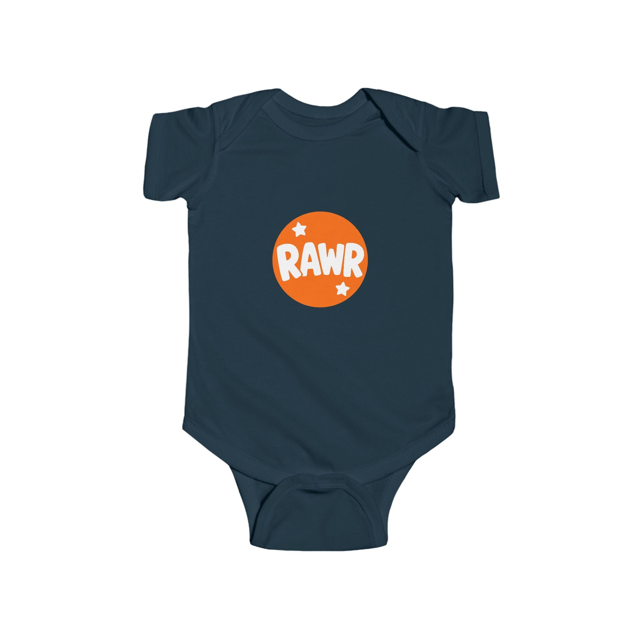Infant Bodysuit — "RAWR" Orange Circle Baby Onesie, Cute Dinosaur/Nursery Gift