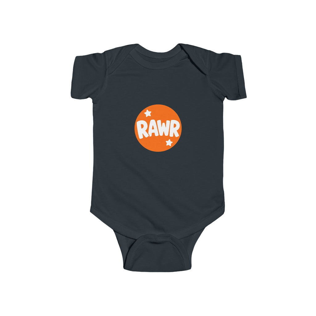 Infant Bodysuit — "RAWR" Orange Circle Baby Onesie, Cute Dinosaur/Nursery Gift