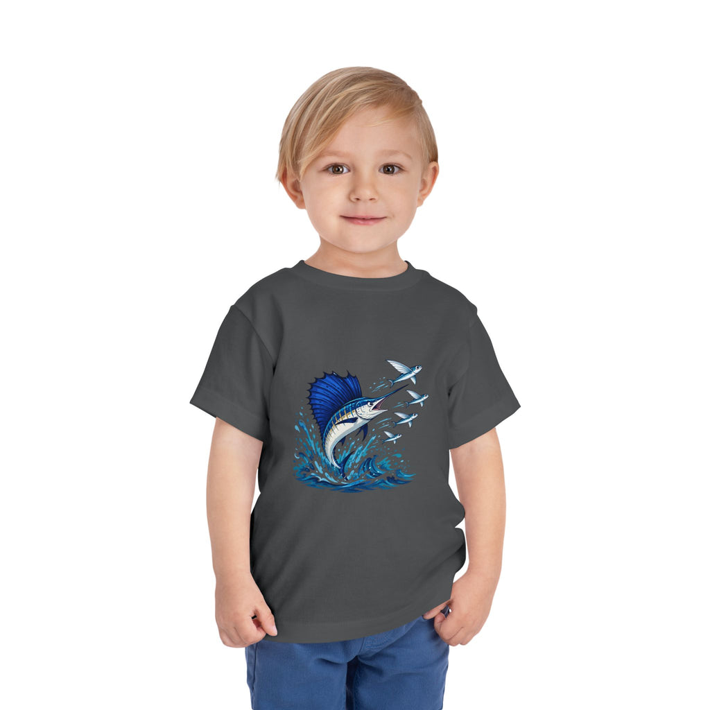 Toddler Tee — Blue Sailfish & Flying Fish Ocean Graphic