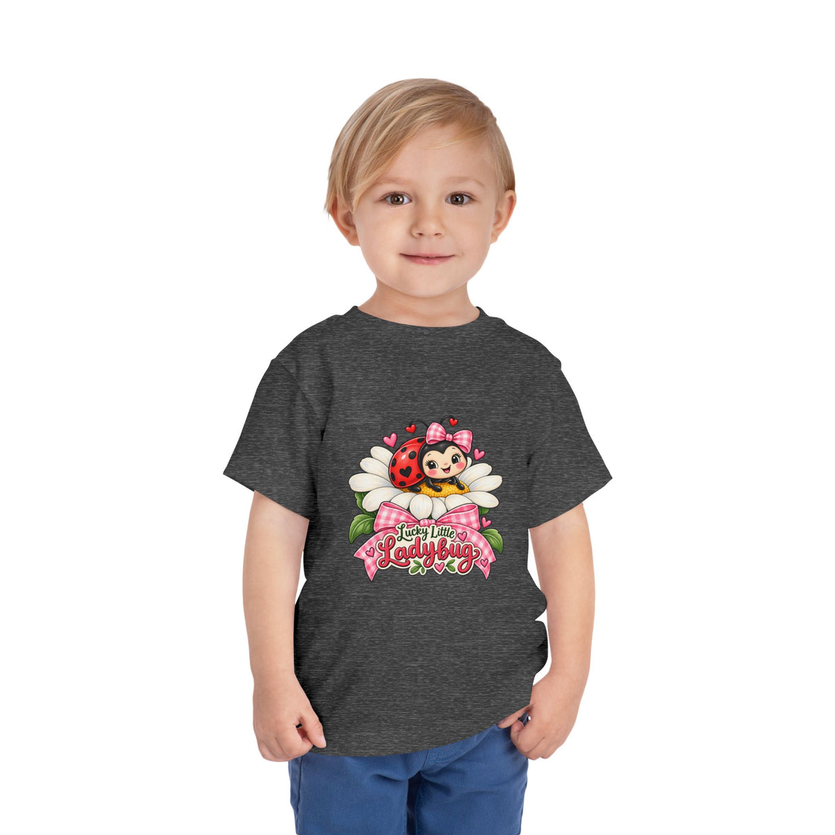 Cute Ladybug Toddler Tee — "Lucky Little Ladybug" Floral Graphic