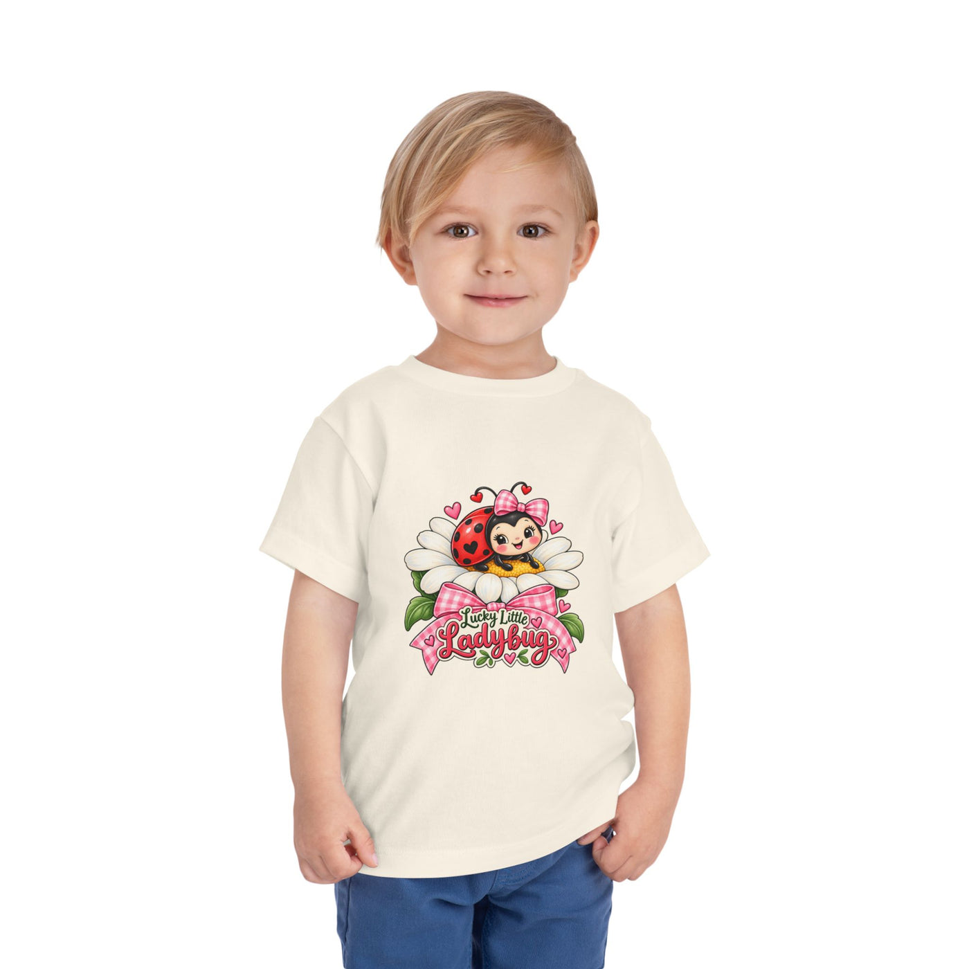 Cute Ladybug Toddler Tee — "Lucky Little Ladybug" Floral Graphic
