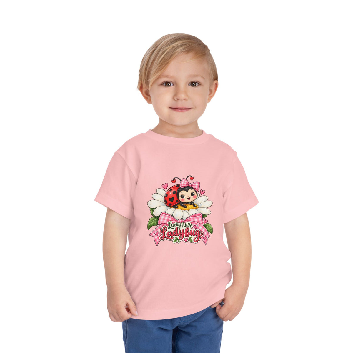 Cute Ladybug Toddler Tee — "Lucky Little Ladybug" Floral Graphic