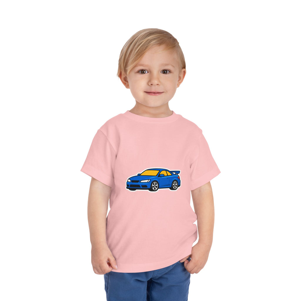 Toddler Car Tee — Blue Race Car Graphic Shirt for Kids