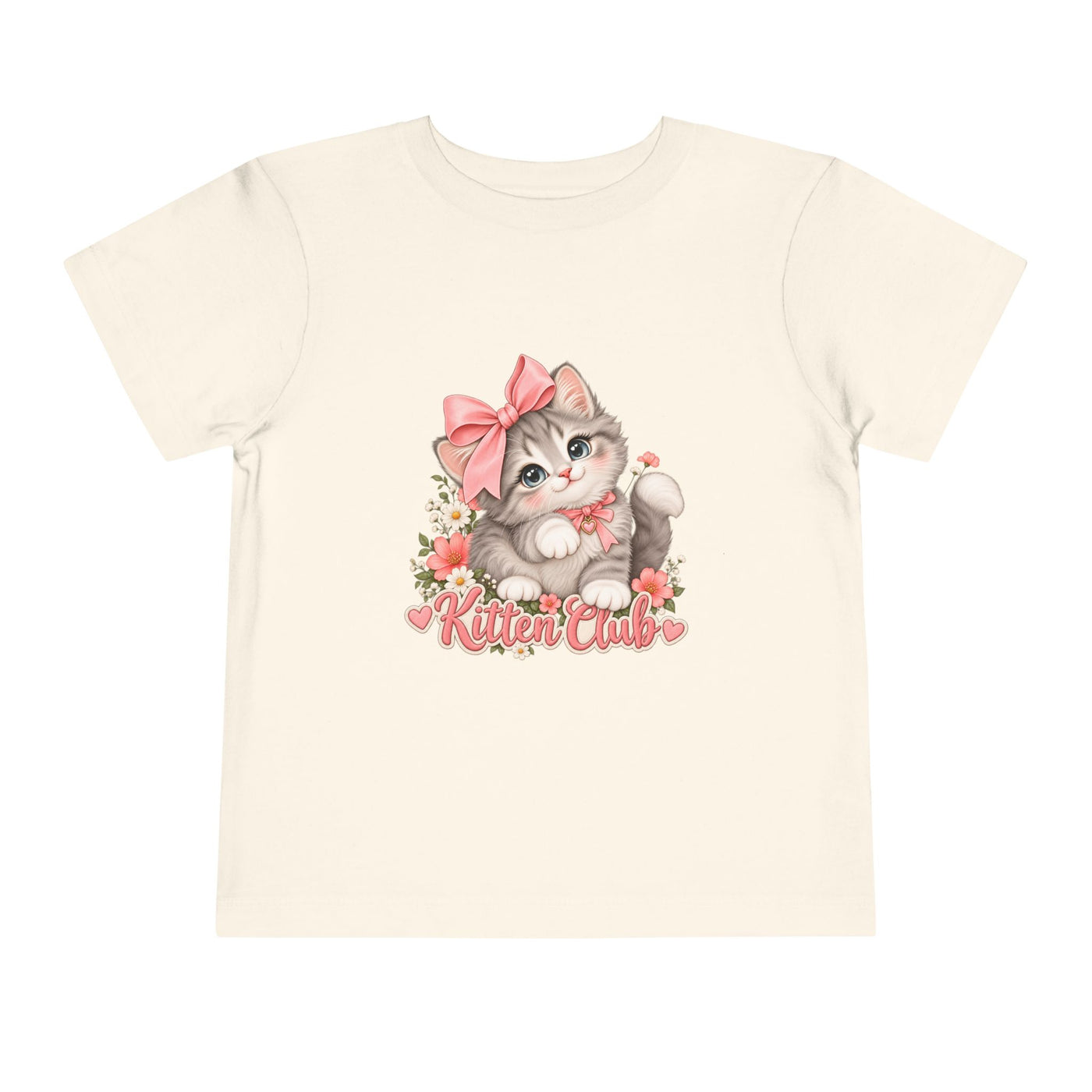 Toddler Tee — "Kitten Club" Cute Floral Bow Cat Shirt