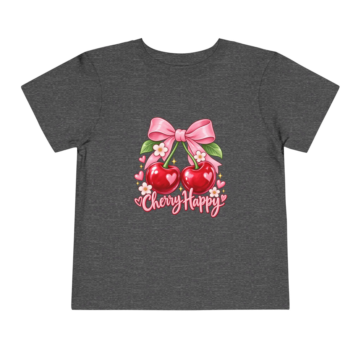 Toddler Cherry Happy Tee — Cute Pink Bow Cherries Kids Shirt