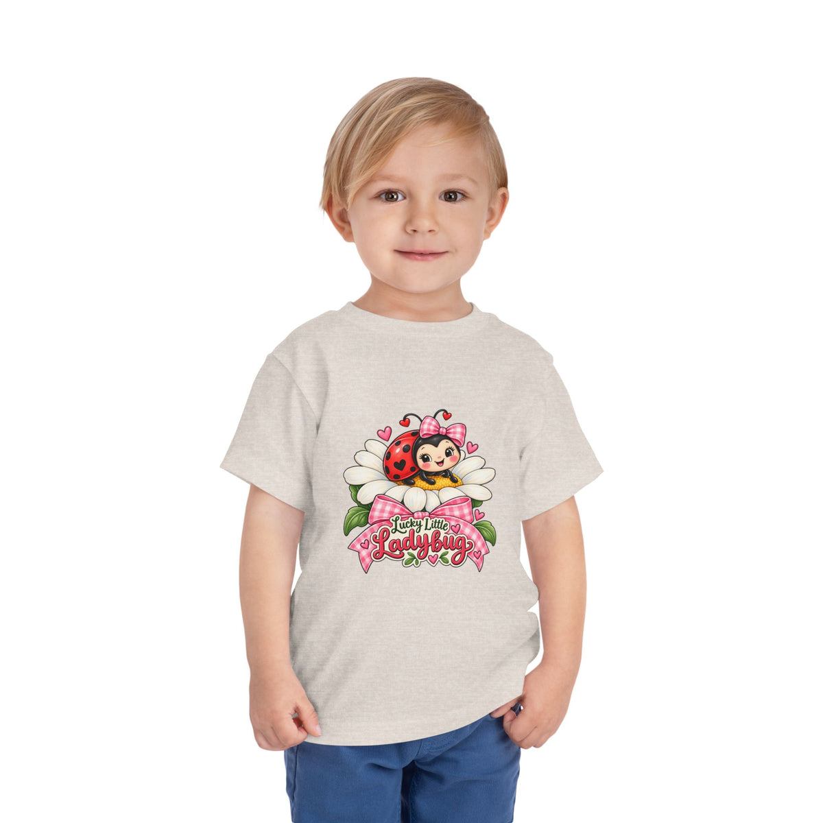 Cute Ladybug Toddler Tee — "Lucky Little Ladybug" Floral Graphic