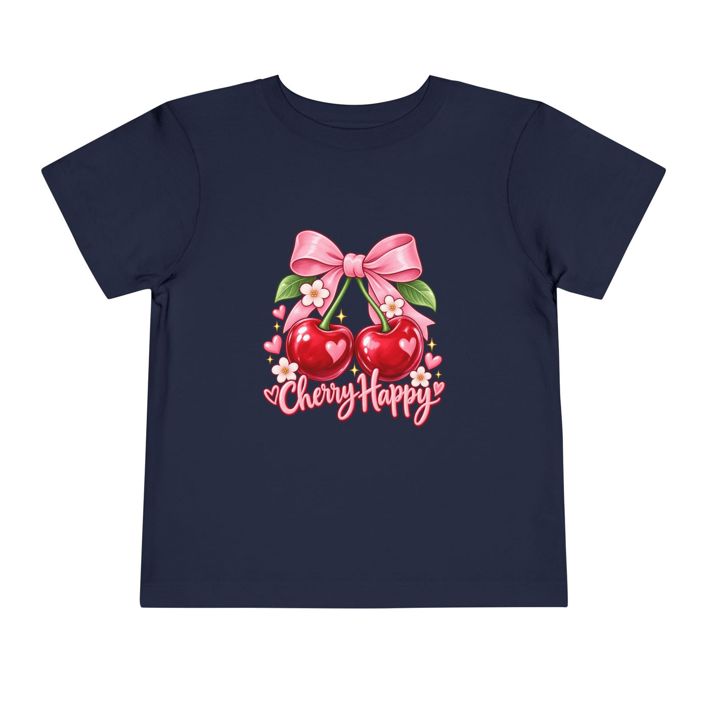 Toddler Cherry Happy Tee — Cute Pink Bow Cherries Kids Shirt