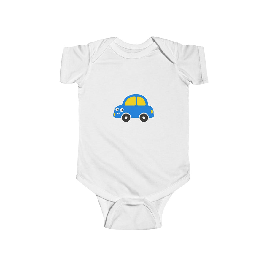 Baby Car Bodysuit – Cute Blue & Yellow Car Infant Onesie