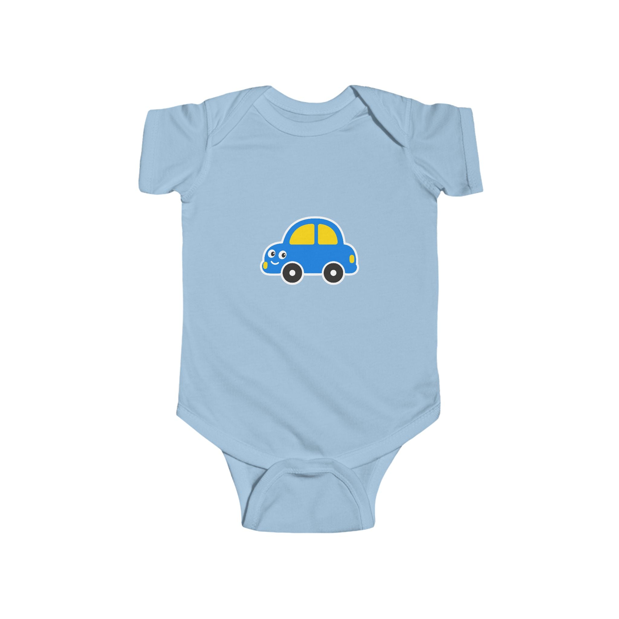 Baby Car Bodysuit – Cute Blue & Yellow Car Infant Onesie