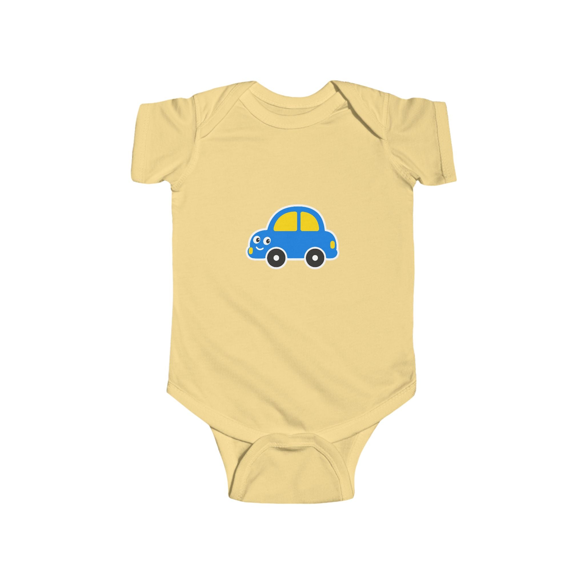 Baby Car Bodysuit – Cute Blue & Yellow Car Infant Onesie