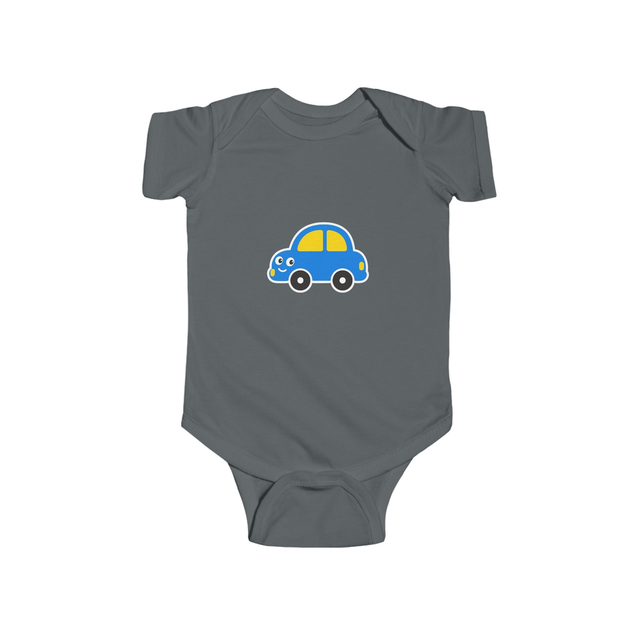 Baby Car Bodysuit – Cute Blue & Yellow Car Infant Onesie