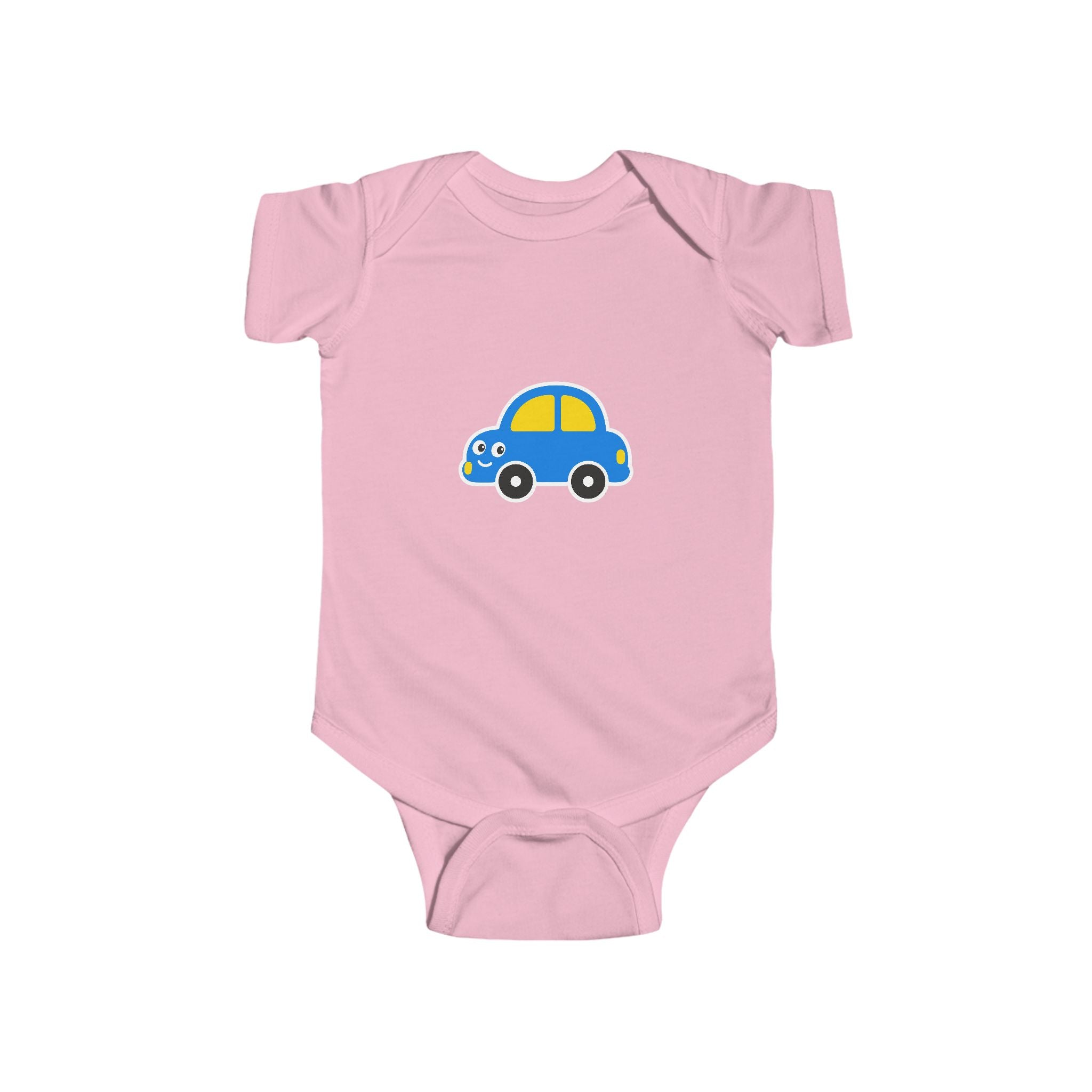 Baby Car Bodysuit – Cute Blue & Yellow Car Infant Onesie