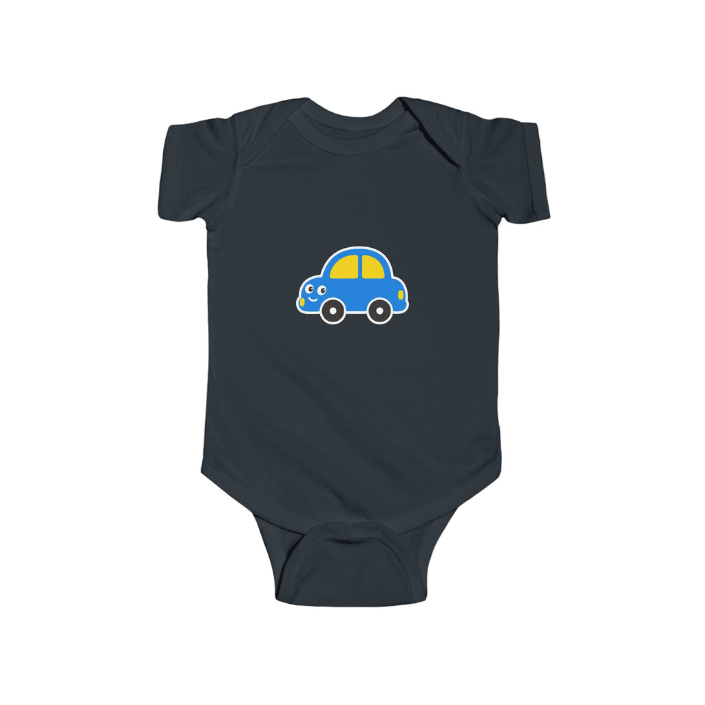 Baby Car Bodysuit – Cute Blue & Yellow Car Infant Onesie