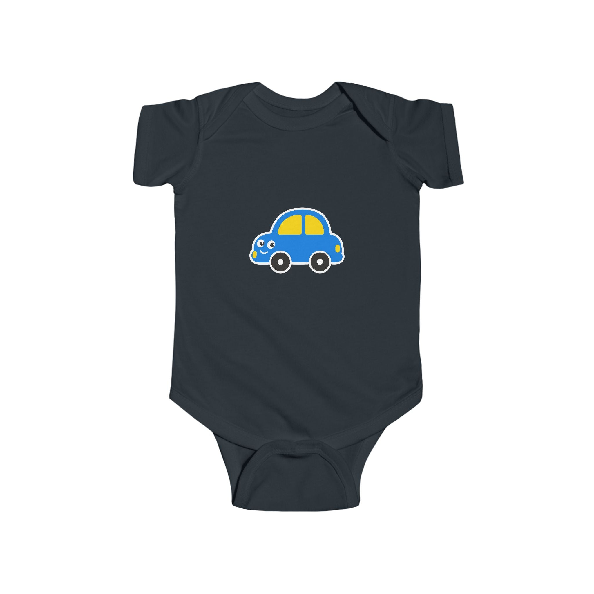 Baby Car Bodysuit – Cute Blue & Yellow Car Infant Onesie