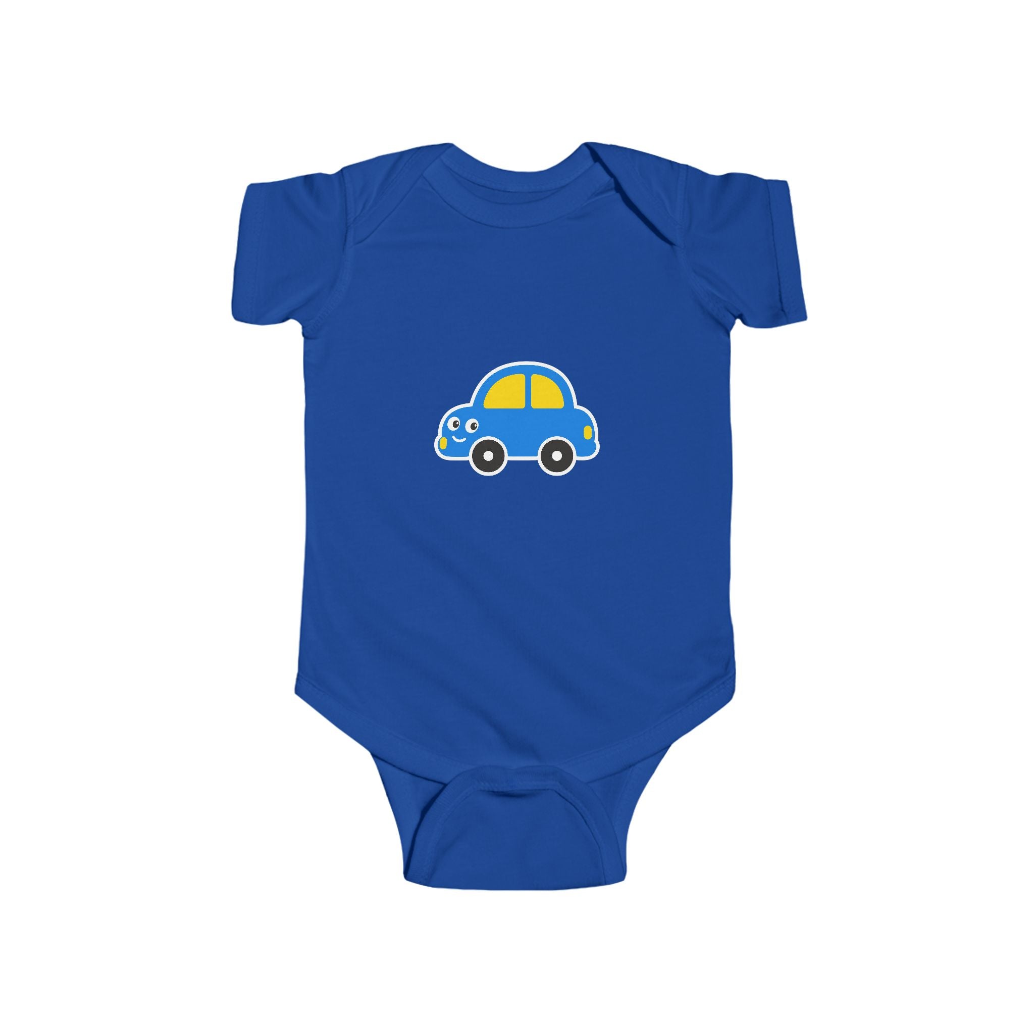 Baby Car Bodysuit – Cute Blue & Yellow Car Infant Onesie