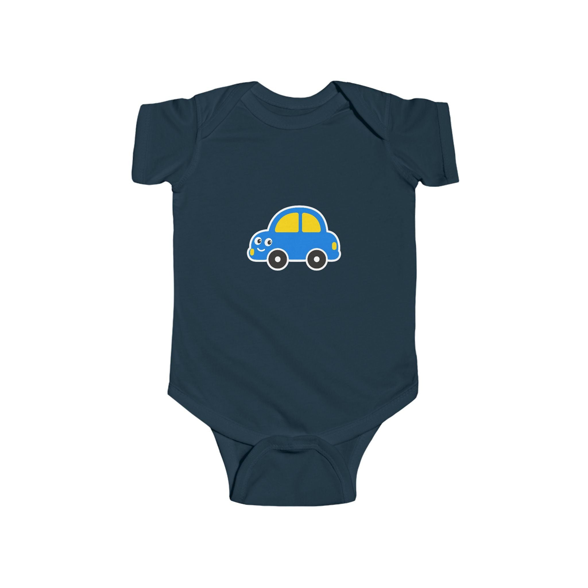 Baby Car Bodysuit – Cute Blue & Yellow Car Infant Onesie
